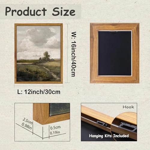 KBKBART Vintage Landscape Wall Art Framed, Retro European Landscape Oil Painting, Rustic Farmhouse Decor, Vintage Art Pictures Print for Bathroom Wall Decor Bedroom Living Room(12"x16") - Image 2