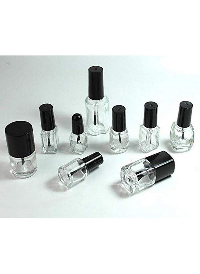 Elandy - 10Pcs 15Ml/0.5Oz Empty Round Clear Nail Polish Glass Bottles With Brush Black Cap Small Nail Vials Travel Trial Packing Container Liquid Blush Storage Holder Dispenser For Nail Art - Image 1