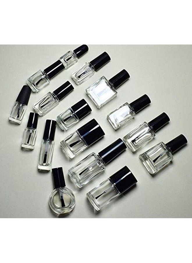 Elandy - 10Pcs 15Ml/0.5Oz Empty Round Clear Nail Polish Glass Bottles With Brush Black Cap Small Nail Vials Travel Trial Packing Container Liquid Blush Storage Holder Dispenser For Nail Art - Image 1