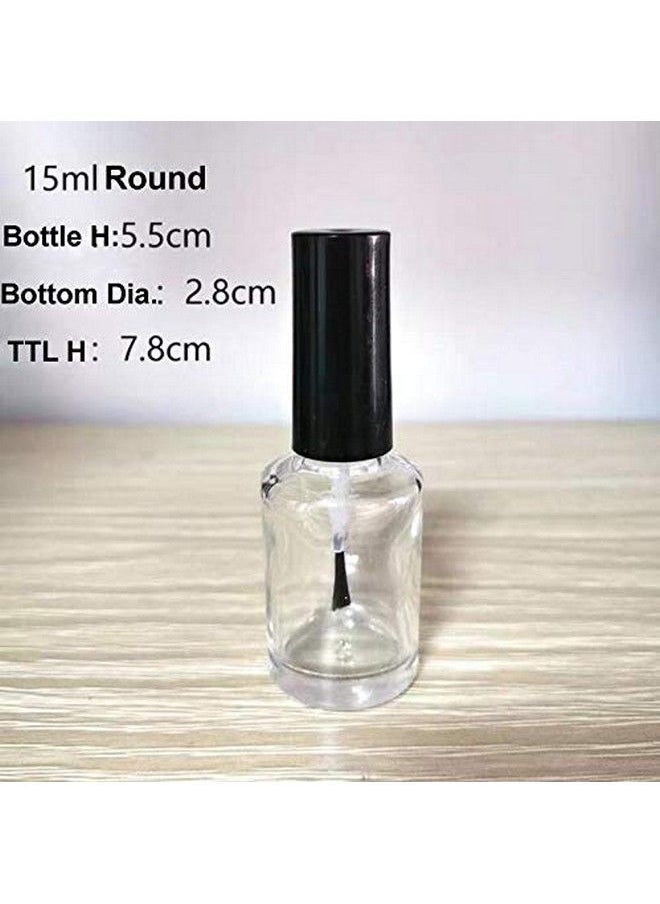 Elandy - 10Pcs 15Ml/0.5Oz Empty Round Clear Nail Polish Glass Bottles With Brush Black Cap Small Nail Vials Travel Trial Packing Container Liquid Blush Storage Holder Dispenser For Nail Art - Image 1