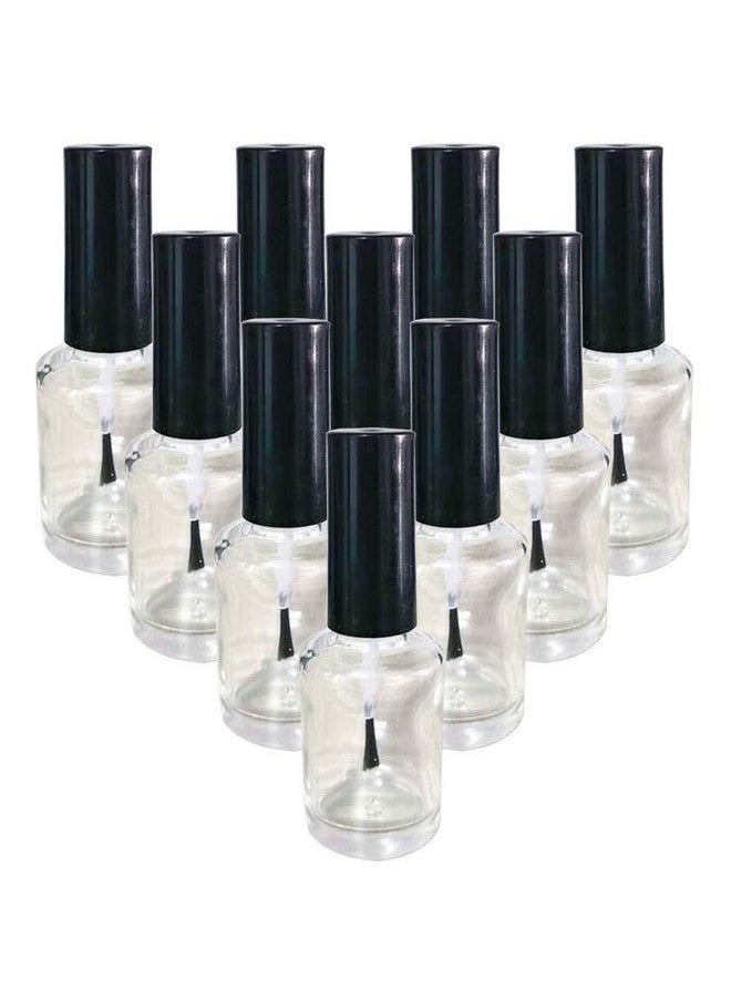 Elandy - 10Pcs 15Ml/0.5Oz Empty Round Clear Nail Polish Glass Bottles With Brush Black Cap Small Nail Vials Travel Trial Packing Container Liquid Blush Storage Holder Dispenser For Nail Art - Image 1