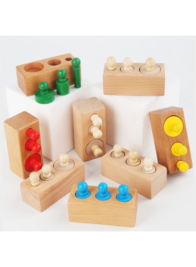 Wooden Mini Beech Socket Cylinder Young Children Montessori Early Education Size Matching Hand-Eye Coordination Science And Education Toy-Color:Color-mini Plug Cylinder - Image 3