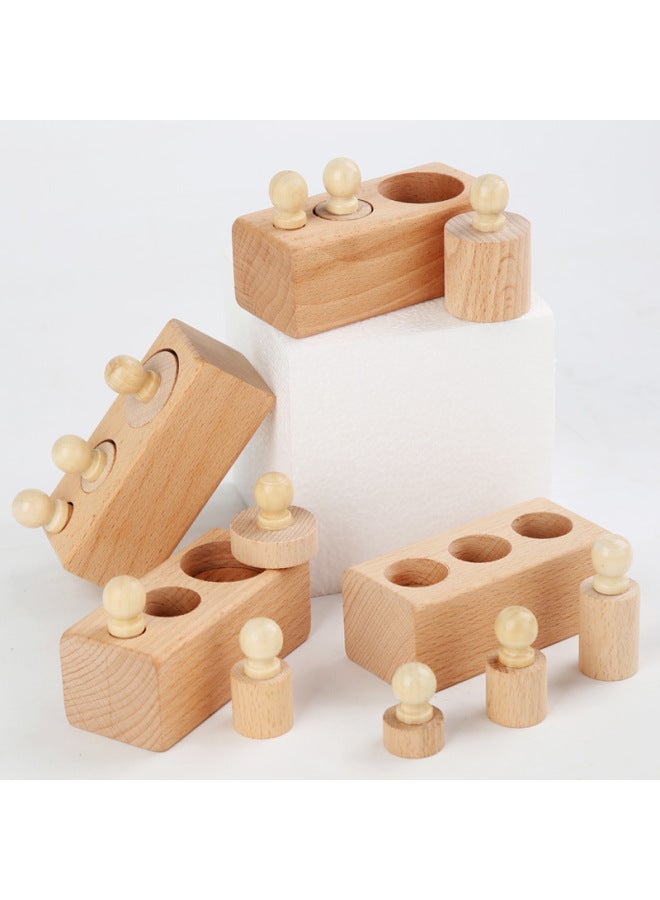 Wooden Mini Beech Socket Cylinder Young Children Montessori Early Education Size Matching Hand-Eye Coordination Science And Education Toy-Color:Color-mini Plug Cylinder - Image 5