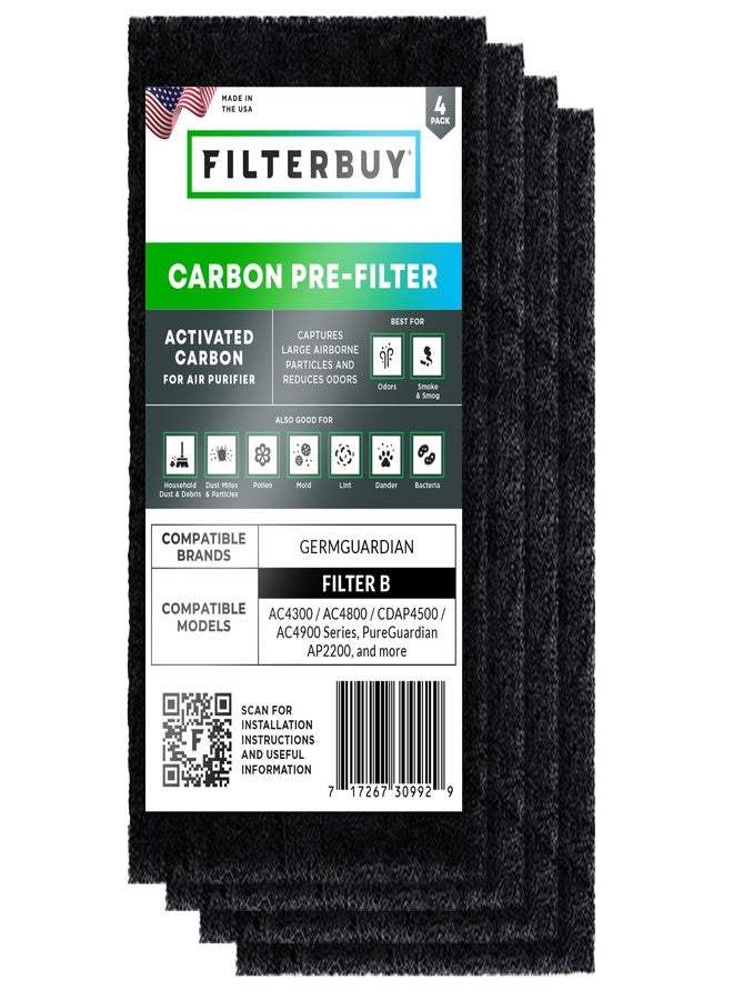 Filterbuy Activated Carbon Pre-Cut Filter B Replacement for GermGuardian Air Purifier (4-Pack, Made in USA) - Image 1