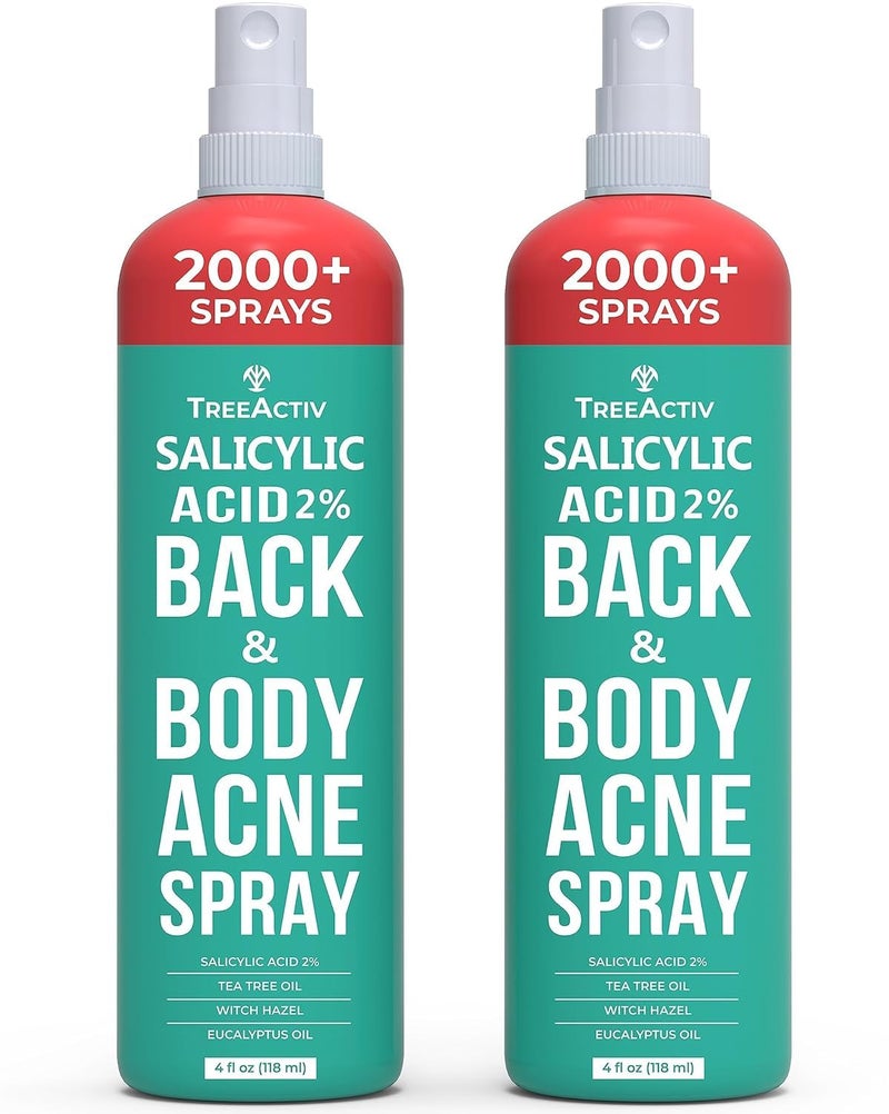 TreeActiv Salicylic Acid Back & Body Acne Spray, Back Acne Solution For Women And Men, Acne Body Spray with Tea Tree Oil, Fast-Drying Back Acne Spray, Fine Mist, Back Acne Spray, 4 fl oz, 2-pack - Image 1