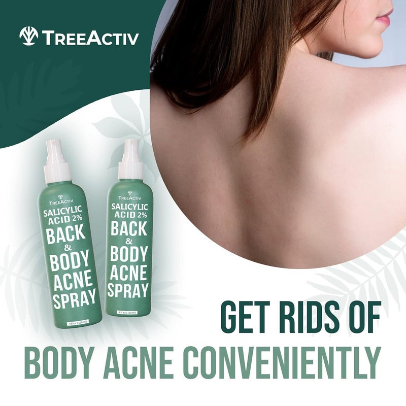 TreeActiv Salicylic Acid Back & Body Acne Spray, Back Acne Solution For Women And Men, Acne Body Spray with Tea Tree Oil, Fast-Drying Back Acne Spray, Fine Mist, Back Acne Spray, 4 fl oz, 2-pack - Image 2