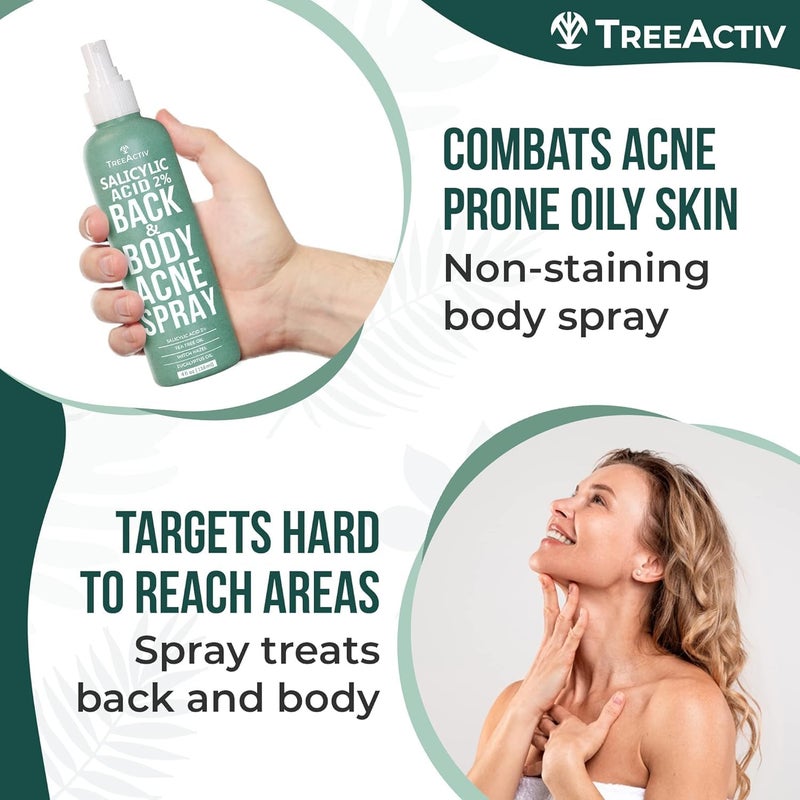 TreeActiv Salicylic Acid Back & Body Acne Spray, Back Acne Solution For Women And Men, Acne Body Spray with Tea Tree Oil, Fast-Drying Back Acne Spray, Fine Mist, Back Acne Spray, 4 fl oz, 2-pack - Image 3