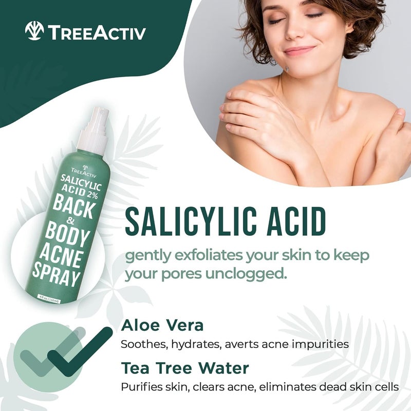 TreeActiv Salicylic Acid Back & Body Acne Spray, Back Acne Solution For Women And Men, Acne Body Spray with Tea Tree Oil, Fast-Drying Back Acne Spray, Fine Mist, Back Acne Spray, 4 fl oz, 2-pack - Image 5