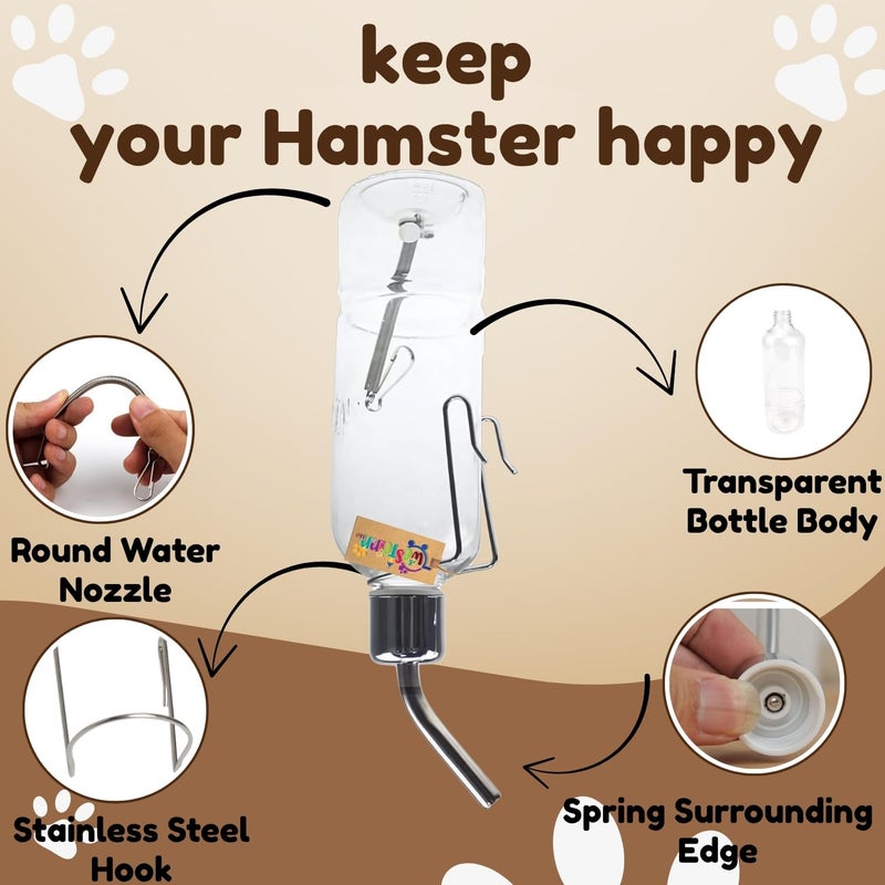Western Era Hamster Transparent Water Bottle for Cage | Leak-Proof Dispenser | Drinking Feeder for Hamsters, Gerbils, Mice, Guinea Pigs, Rats, Ferrets & Small Animals | Cage Mounted (180ml) - Image 5