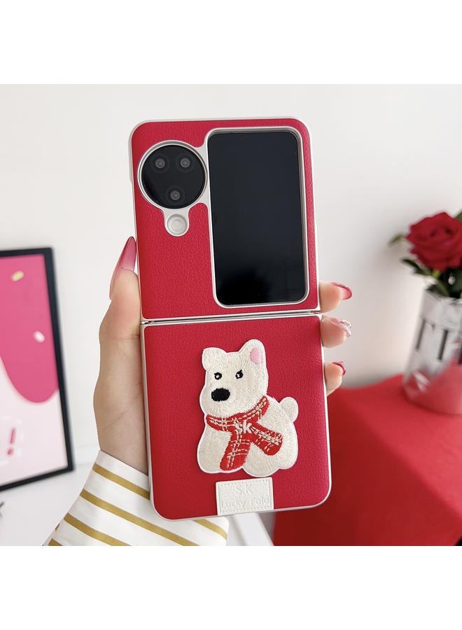 اس-توب جراب لهاتف OPPO Find N3، جراب قابل للطي بتصميم وشاح مطرز بنقشة الليتشي وكلاب - Image 2