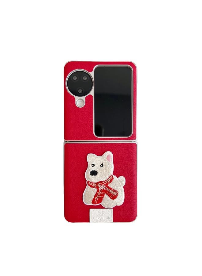 اس-توب جراب لهاتف OPPO Find N3، جراب قابل للطي بتصميم وشاح مطرز بنقشة الليتشي وكلاب - Image 1