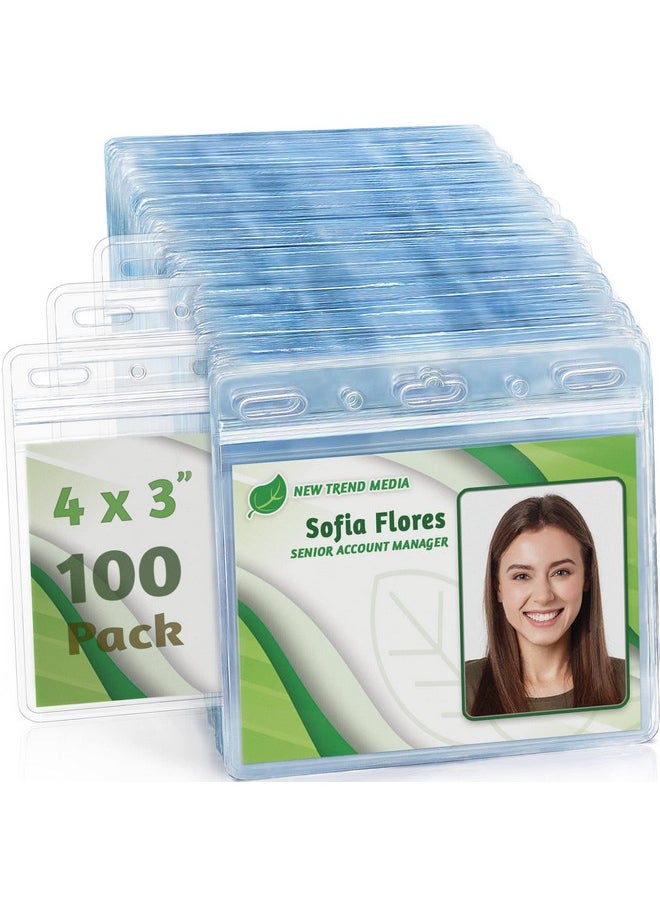 EcoEarth - Horizontal Card Protector With Soft Edge (Sealable 4X3 Inch 100 Pack) Waterproof Id Holder Card Holder Bulk Name Badge Holder Name Tag Holder Plastic Badge Holder Clear Card Id Badge - Image 1