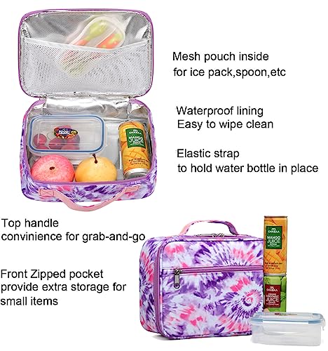 BLUEFAIRY Girls Backpack with Lunch Box Kids Bookbag Set Elemenatry School Bag 17" with insulated Lunch Bag Lunchbox Set Cute Back to School Gifts Mochilas Escolares para NiÃ±as Tie Dye Purple - Image 3