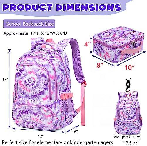 BLUEFAIRY Girls Backpack with Lunch Box Kids Bookbag Set Elemenatry School Bag 17" with insulated Lunch Bag Lunchbox Set Cute Back to School Gifts Mochilas Escolares para NiÃ±as Tie Dye Purple - Image 2
