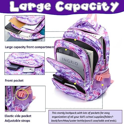 BLUEFAIRY Girls Backpack with Lunch Box Kids Bookbag Set Elemenatry School Bag 17" with insulated Lunch Bag Lunchbox Set Cute Back to School Gifts Mochilas Escolares para NiÃ±as Tie Dye Purple - Image 4