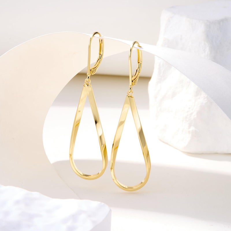 ALEXCRAFT Gold Teardrop Earrings for Women 14k Gold Plated Drop Leverback twisted Dangle Earrings Jewelry Hypoallergenic Statement Boho Leverback Teardrop Dangle Earring for Women Trendy Gift - Image 3