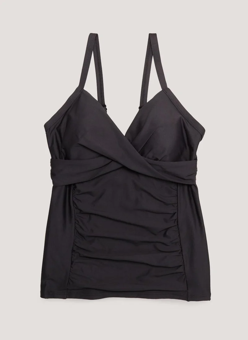 Matalan Black Tummy Control Wrap Front Tankini Top