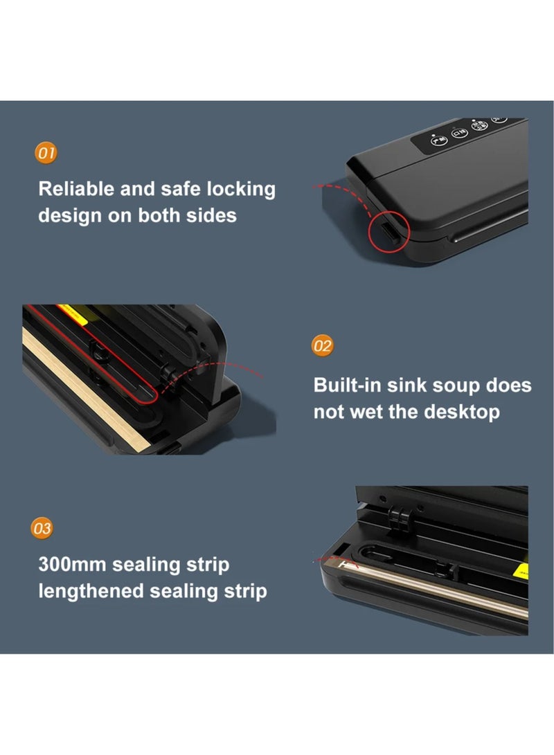 Food Preservation Machine Dual-purpose Dry Wet Moist Modes Sealing Vacuum Sealer 60KPA Fully Automatic with 10Pcs Bags Paper GY-F973 (Black)  - Image 3