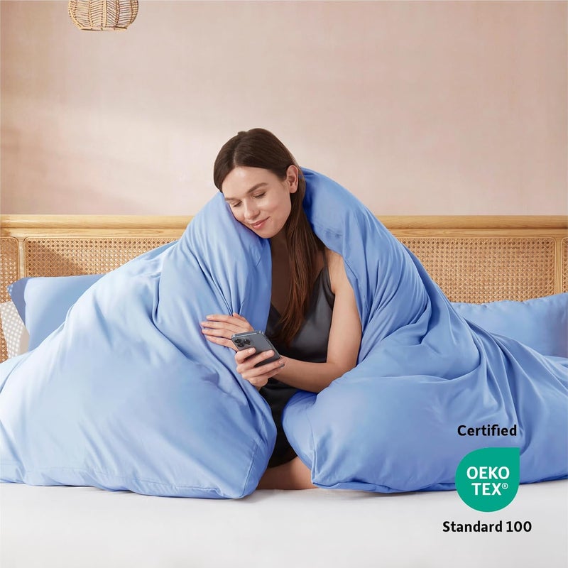 Nestl Twin Duvet Cover Set - Soft Double Brushed Calm Blue, 2 Piece with Button Closure - Image 3