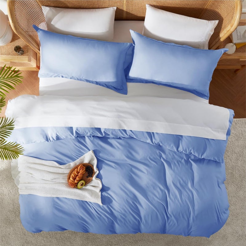 Nestl Twin Duvet Cover Set - Soft Double Brushed Calm Blue, 2 Piece with Button Closure - Image 5
