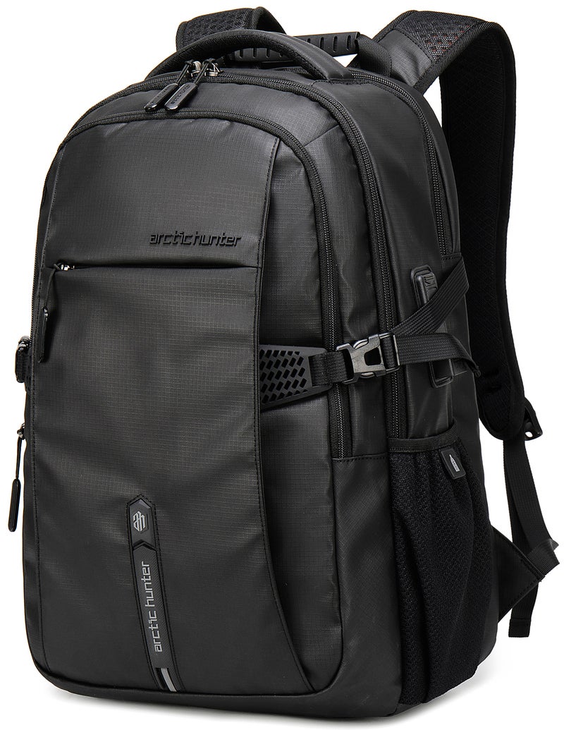 ARCTIC HUNTER Travel Daypack Water Repellant Scratch Resistant 30L Backpack with Built In USB/Headphone Port for Men and Women, B00388, Black - Image 1