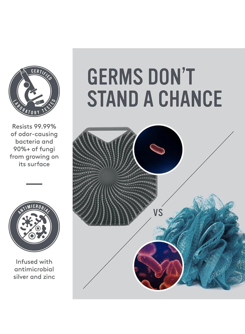 إسكدنيا مقشر الجسم من السيليكون المضاد للميكروبات، مقشر الجسم للبشرة الحساسة، فرشاة حمام صديقة للبيئة، فرشاة حمام الجسم من السيليكون، الفحم - Image 3