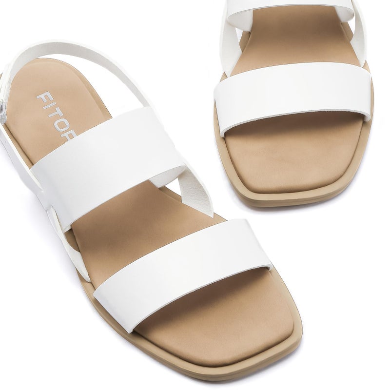 FITORY Women's Flat Sandals Fashionable Square Open Toe Adjustable Buckle Slippers Summer White Size 9 - Image 4
