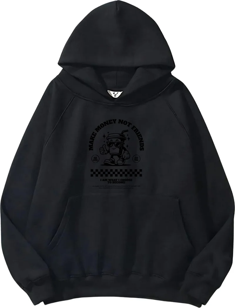 DogFish Women, Men's Sweatshirt Oversize Make Money Printed Thick Black Lover Sweatshirt
