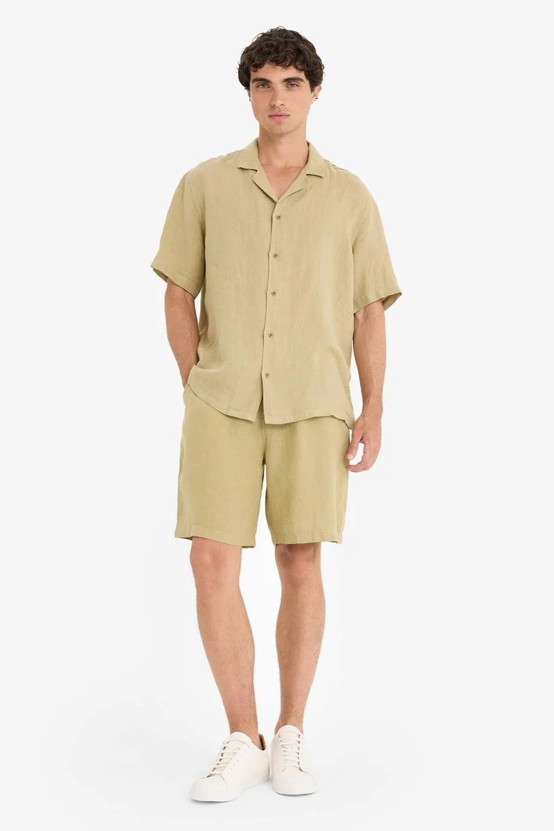 Defacto  Relax Fit Linen Bermuda Shorts for Men | Best Price UAE