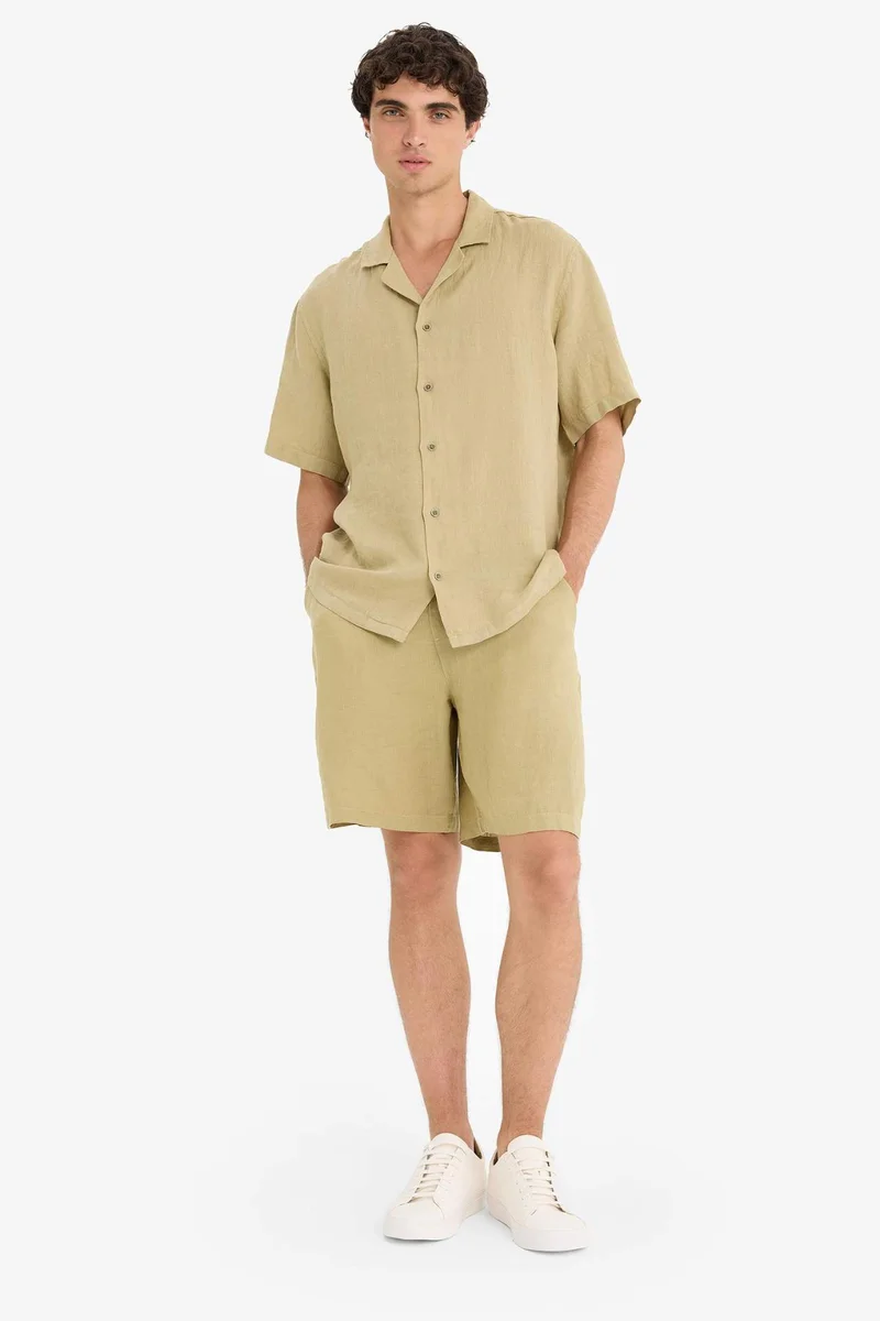 Defacto  Relax Fit Linen Bermuda Shorts for Men | Best Price UAE