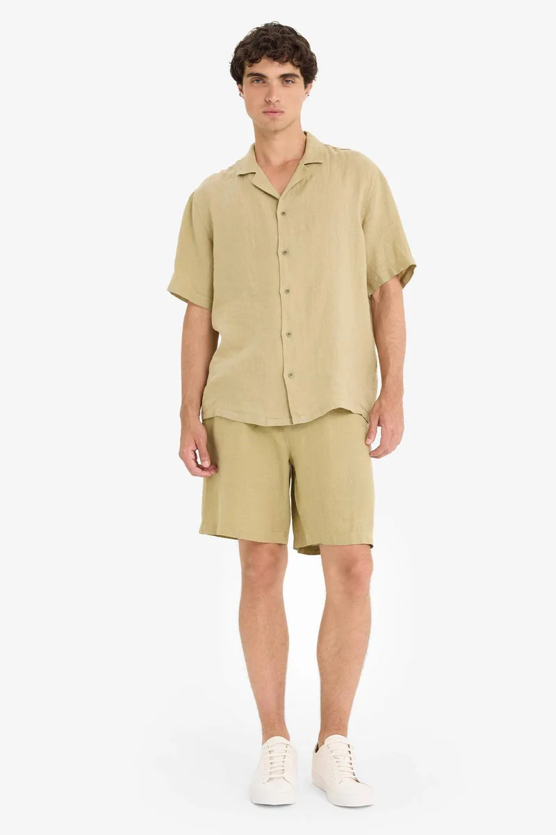 ديفاكتو Relax Fit Linen Bermuda Shorts
