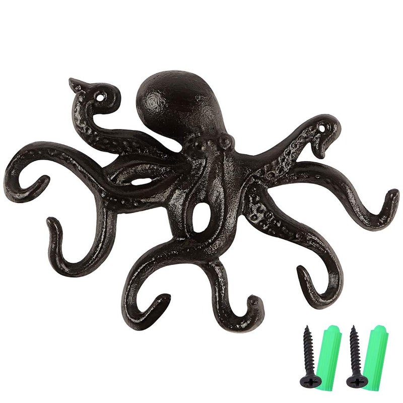 MDLUU Octopus Hook - Nautical Wall Key Holder, Antique Cast Iron Hook for Coat, Hand Towel, Bathrobe, Jacket - Image 1