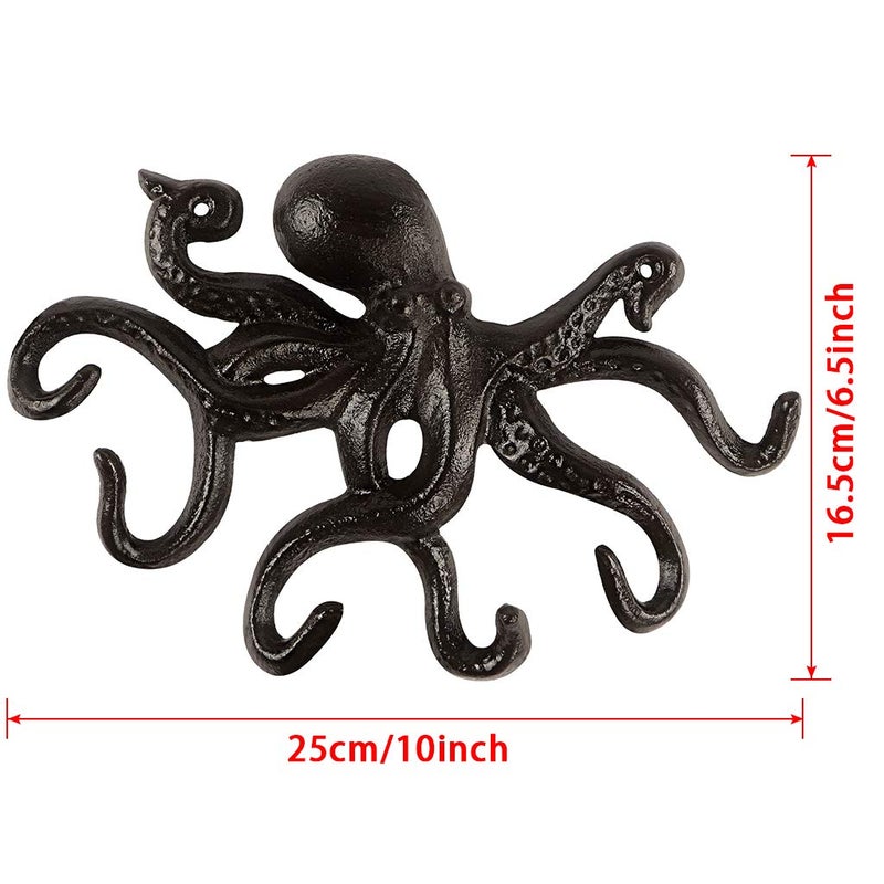 MDLUU Octopus Hook - Nautical Wall Key Holder, Antique Cast Iron Hook for Coat, Hand Towel, Bathrobe, Jacket - Image 3