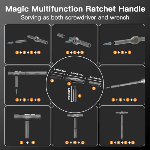 Faireach 42 in 1 Magnetic Screwdriver Set DIY Ratchet Screwdriver Set Multi Bit Magnetic Drive Set with Detachable Ratchet Handle Portable Compact Repair Tool Kit for Furniture Computer Bicycle - Image 3