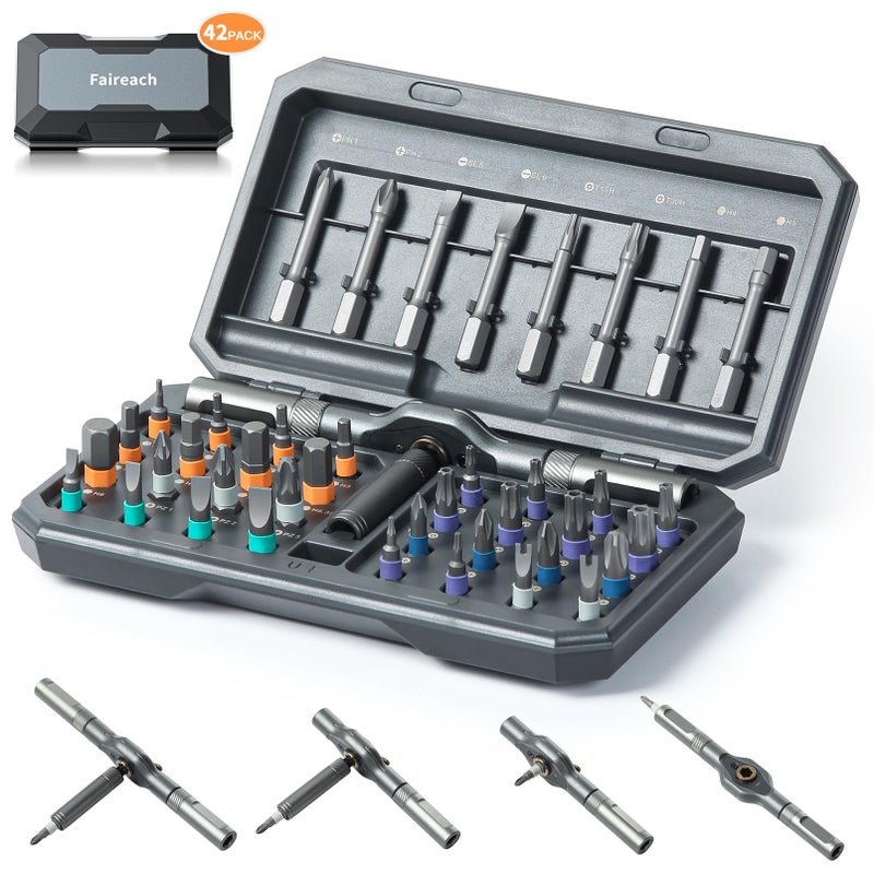 Faireach 42 in 1 Magnetic Screwdriver Set DIY Ratchet Screwdriver Set Multi Bit Magnetic Drive Set with Detachable Ratchet Handle Portable Compact Repair Tool Kit for Furniture Computer Bicycle - Image 2