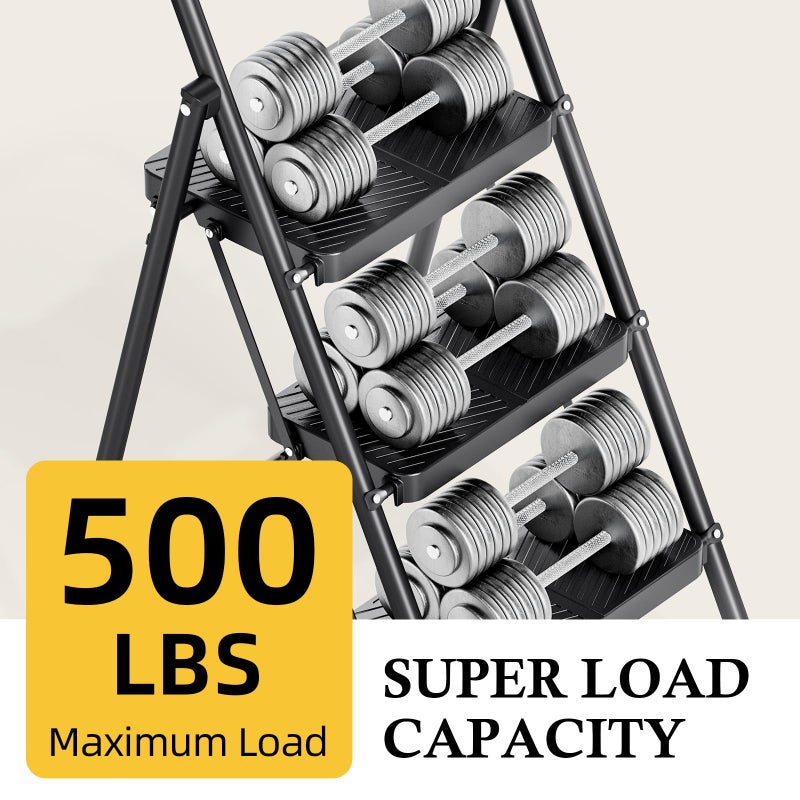 Urackify 3 Step Ladder, Portable Folding Ladder for Multi-Purpose, Home, Kitchen, Heavy Sturdy Steel Step Stool with Handrail, Anti-Slip Wide Pedals, Safe-Lock Design, Pass 500lbs Load Testing, Black - Image 4