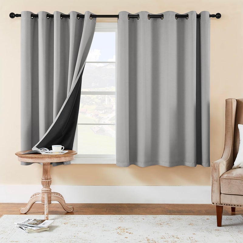 Rutterllow 2 Panels Full Light Blocking Curtains & Drapes for Bedroom - Antique Copper Bronze Grommet Window Treatment Blackout Curtain for Living Room (Light Grey  70 inch Width x 63 inch Length) - Image 1