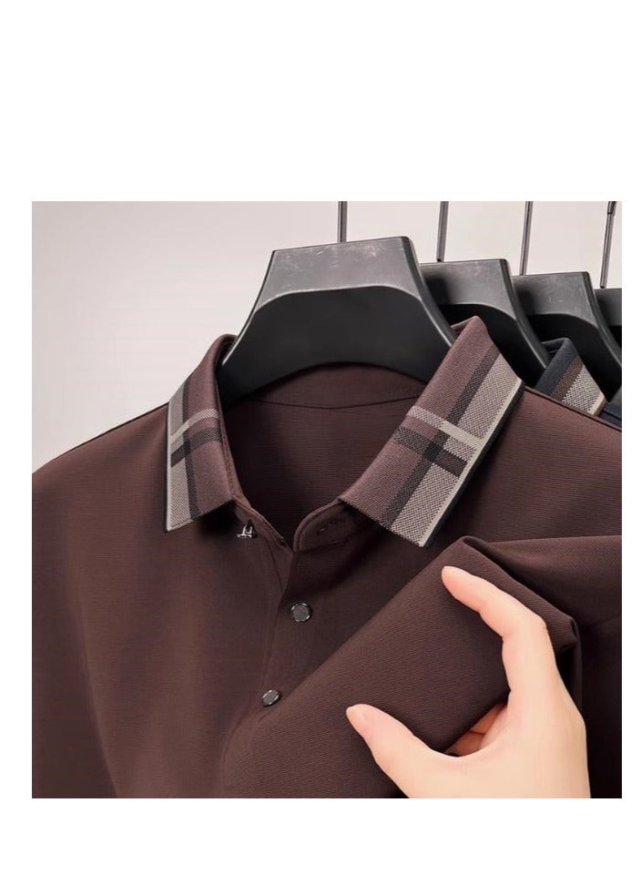 AOKANG Color Blocking Loose Casual Men's Long Sleeved T-Shirt Polo Shirt - Image 1