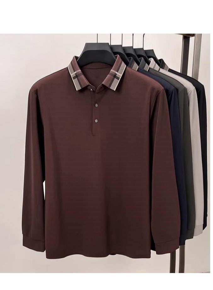 AOKANG Color Blocking Loose Casual Men's Long Sleeved T-Shirt Polo Shirt - Image 2