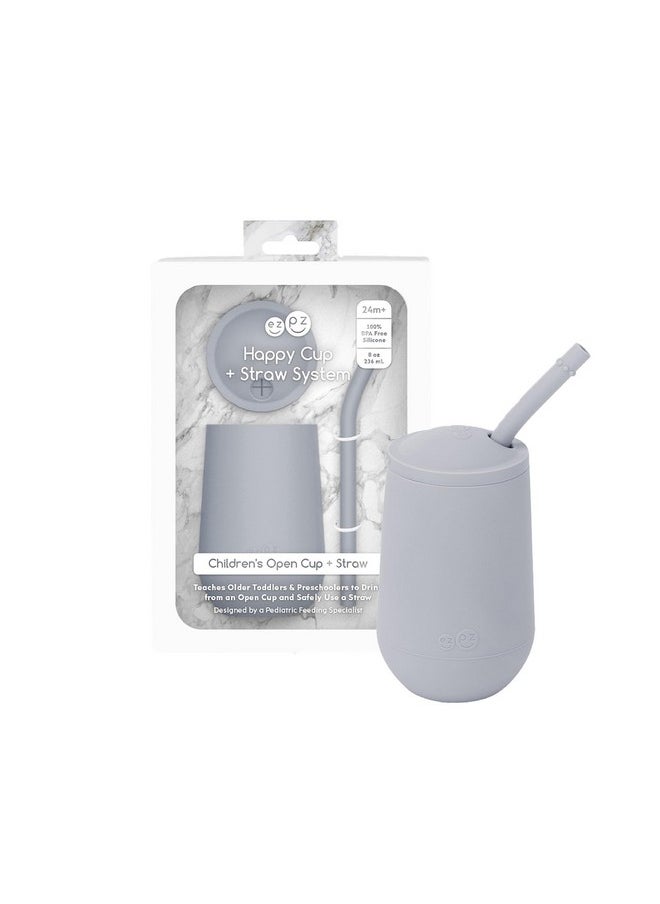 ezpz ezpz Happy Cup + Straw Training System - 100% Silicone Training Cup for Toddlers + Preschoolers + Kids - Designed by Pediatric Feeding Specialist - Non-Slip, Tactile Bumps - 237ml - 24 Months+(Pewter)  - Image 1