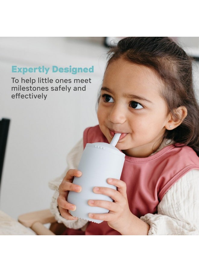ezpz ezpz Happy Cup + Straw Training System - 100% Silicone Training Cup for Toddlers + Preschoolers + Kids - Designed by Pediatric Feeding Specialist - Non-Slip, Tactile Bumps - 237ml - 24 Months+(Pewter)  - Image 4