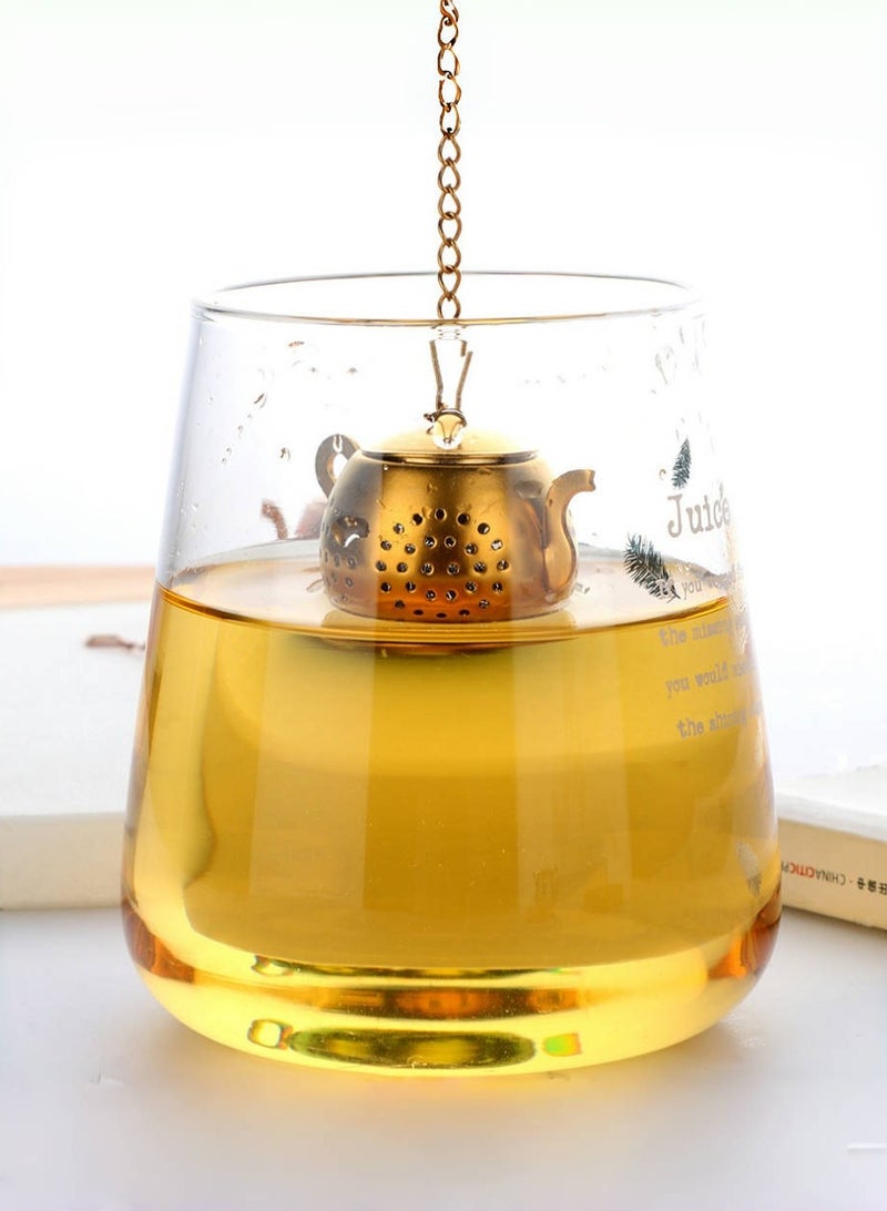 Teapot-shaped Tea Infusers with Chain Hook, 2 Pack Stainless Steel Tea Strainer, Gold and Rose Gold  - Image 2