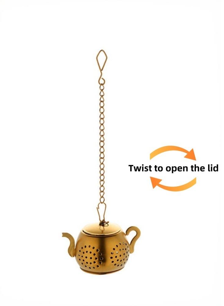 Teapot-shaped Tea Infusers with Chain Hook, 2 Pack Stainless Steel Tea Strainer, Gold and Rose Gold  - Image 4