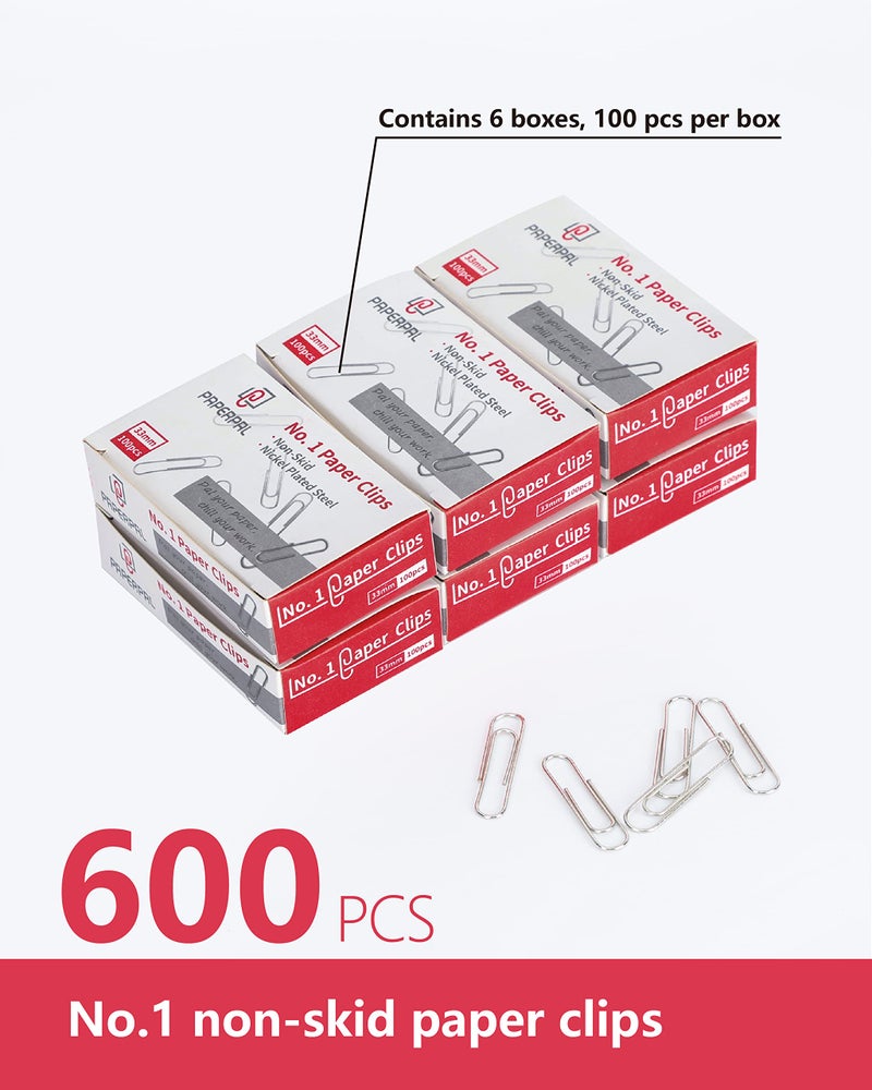 PAPERPAL Paperclips for Office School & Personal Use, #1 Nonskid Paper Clip (1-2/7"), 600 Medium Paper Clips (6 Boxes of 100 Each), Silver - Image 3