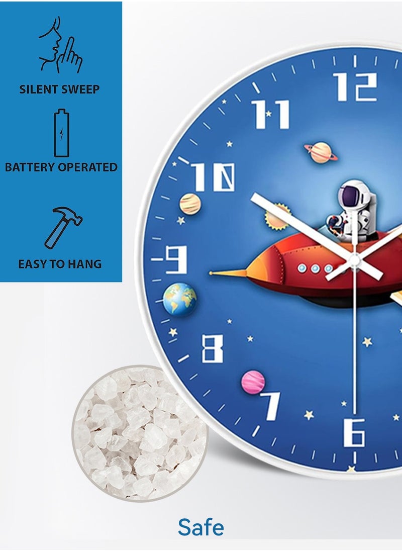 12 Inch Silent Non Ticking Children Round Wall Clock Battery Operated Space Travel Style Decor Children Clock Blue - pzsku/Z076DEEDF7E872EC583F5Z/45/_/1703759117/d69a5932-7a50-4c6b-8bf5-85dc813751e4