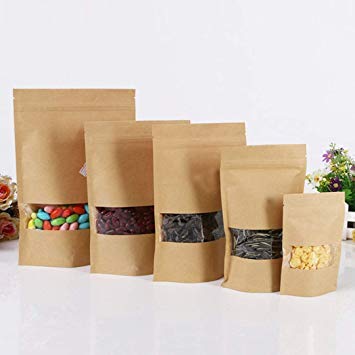 KCL KCL Kraft Paper Stand up Pouches with Rectangle Transparent window (Food Grade) Dimension- 6 * 9 Inches - Capacity - 250 Gms - Brown Color (With Ziplock) - Pack of 100 Pc - Image 2