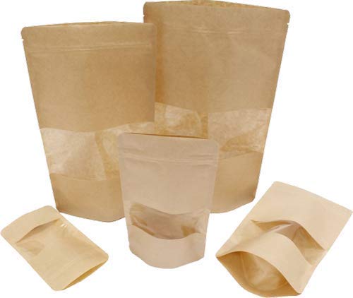 KCL KCL Kraft Paper Stand up Pouches with Rectangle Transparent window (Food Grade) Dimension- 6 * 9 Inches - Capacity - 250 Gms - Brown Color (With Ziplock) - Pack of 100 Pc - Image 3