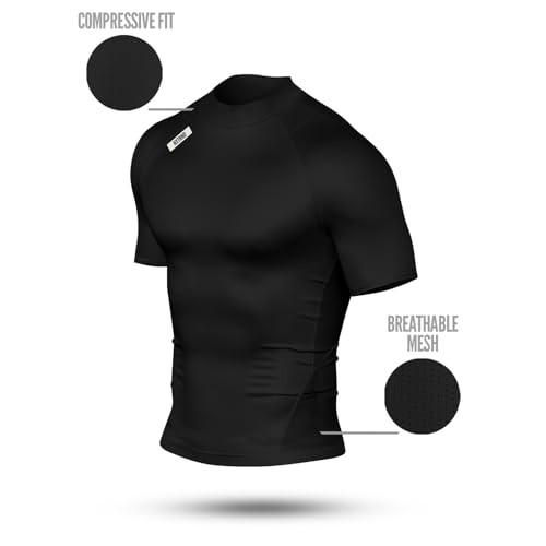 NXT NXTRND Nxtrnd Men's Turtleneck Compression T-Shirt, Short Sleeve Mock Neck (Black, Large) - Image 3