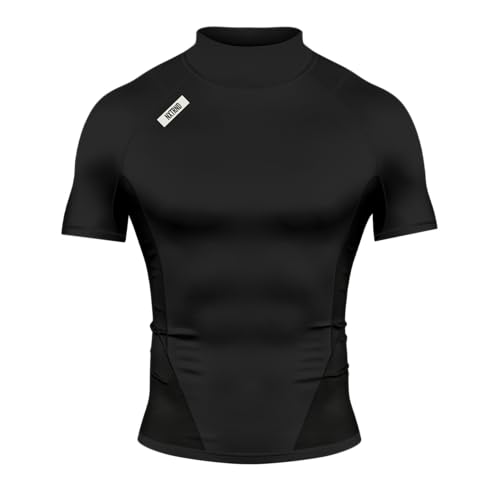 NXT NXTRND Nxtrnd Men's Turtleneck Compression T-Shirt, Short Sleeve Mock Neck (Black, Large) - Image 1
