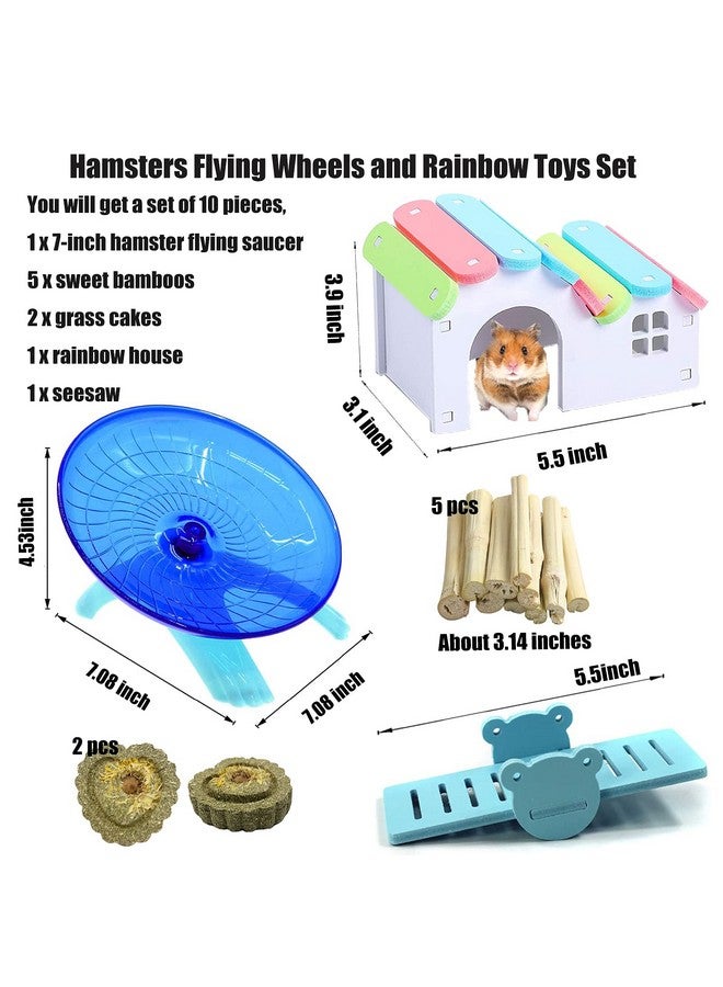 هامليدي مجموعة ألعاب تمارين الجري والجري والفئران الصغيرة من هامستر هامليدي مع طبق طائر وعجلة فأر صامتة وبيت قوس قزح وكعكة عشب ووجبات خفيفة حلوة من الخيزران للفئران القزمة، 10 قطع - Image 2